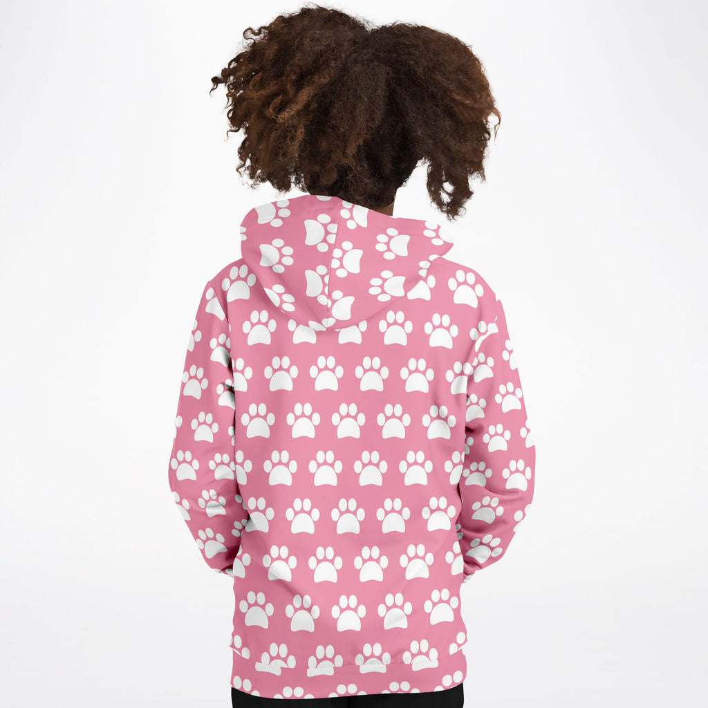 Girls Pink Paw Print Hoodie – Ultra Comfy & Stretchy, Cozy Fleece or Lightweight Sports Fabric, Double-Layer Hood & Kangaroo Pocket