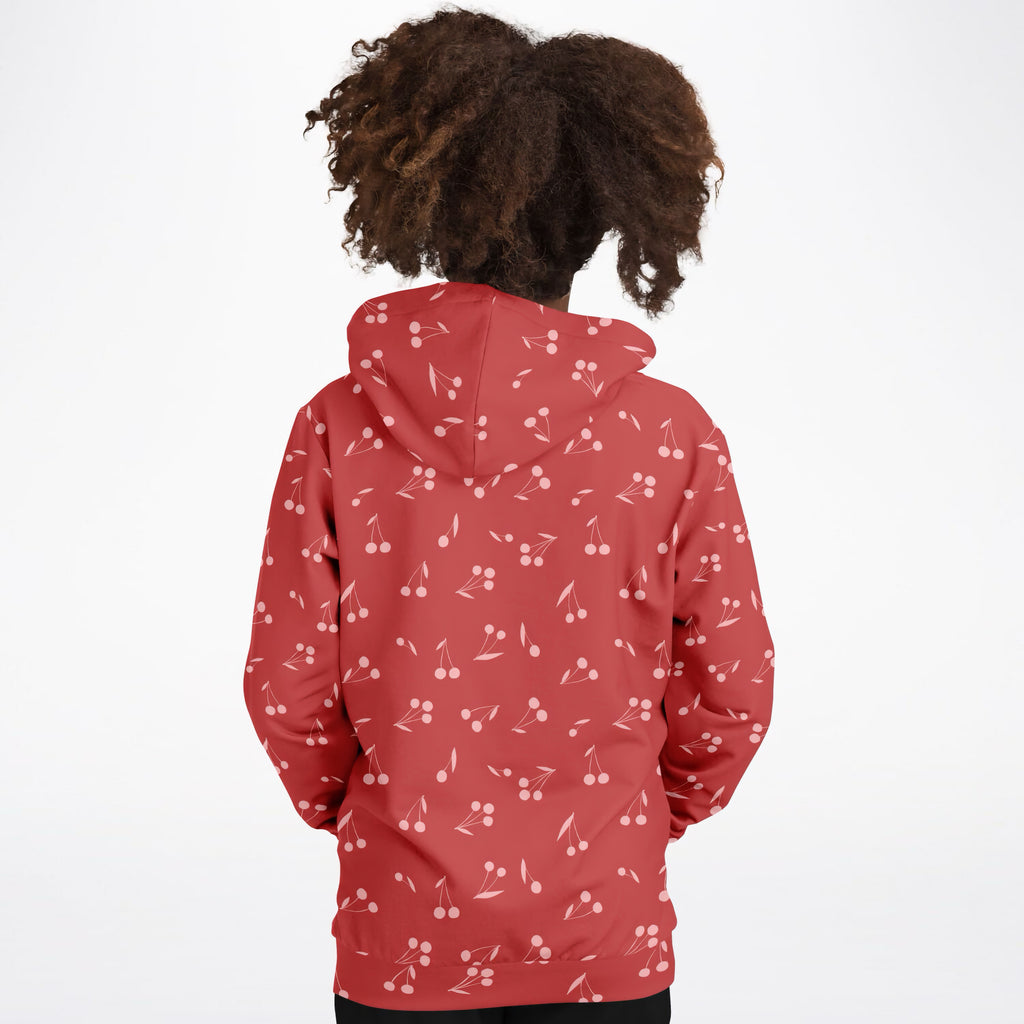 Girls Deep Red Cherry Hoodie – Ultra Comfy & Stretchy, Cozy Fleece or Lightweight Sports Fabric, Double-Layer Hood & Kangaroo Pocket