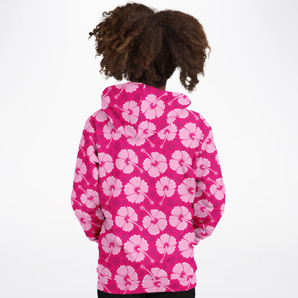 Girls Tropical Pink Hibiscus Hoodie – Ultra Comfy & Stretchy, Cozy Fleece or Lightweight Sports Fabric, Double-Layer Hood & Kangaroo Pocket