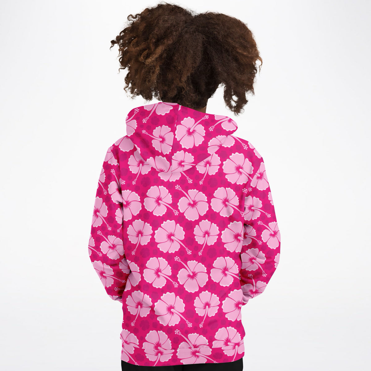 Girls Tropical Pink Hibiscus Hoodie – Ultra Comfy & Stretchy, Cozy Fleece or Lightweight Sports Fabric, Double-Layer Hood & Kangaroo Pocket