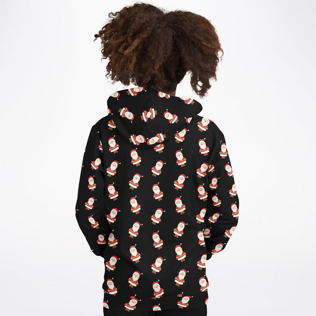 Kids Black Santa Claus Christmas Hoodie – Ultra Comfy & Stretchy, Cozy Fleece or Lightweight Sports Fabric, Double-Layer Hood & Kangaroo Pocket
