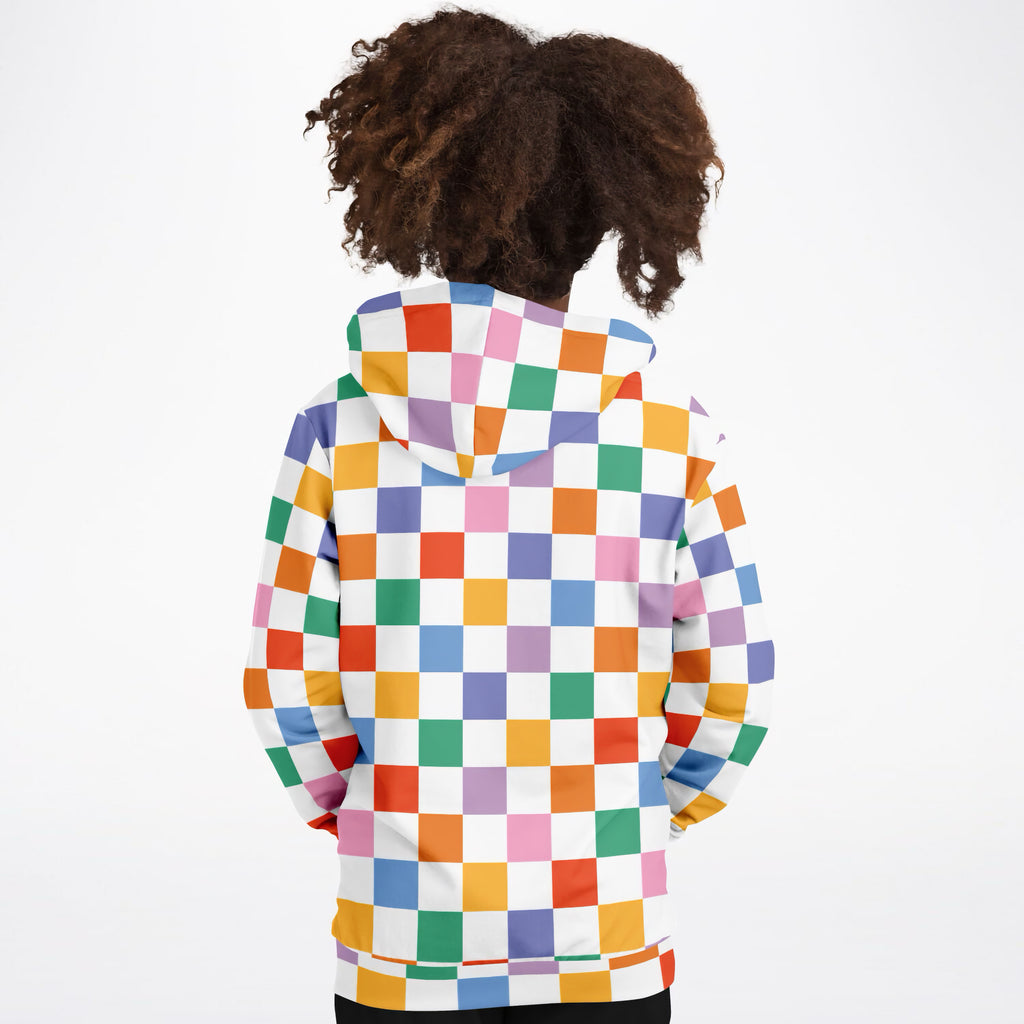 Girls Bright Rainbow Checkered Hoodie – Ultra Comfy & Stretchy, Cozy Fleece or Lightweight Sports Fabric, Double-Layer Hood & Kangaroo Pocket