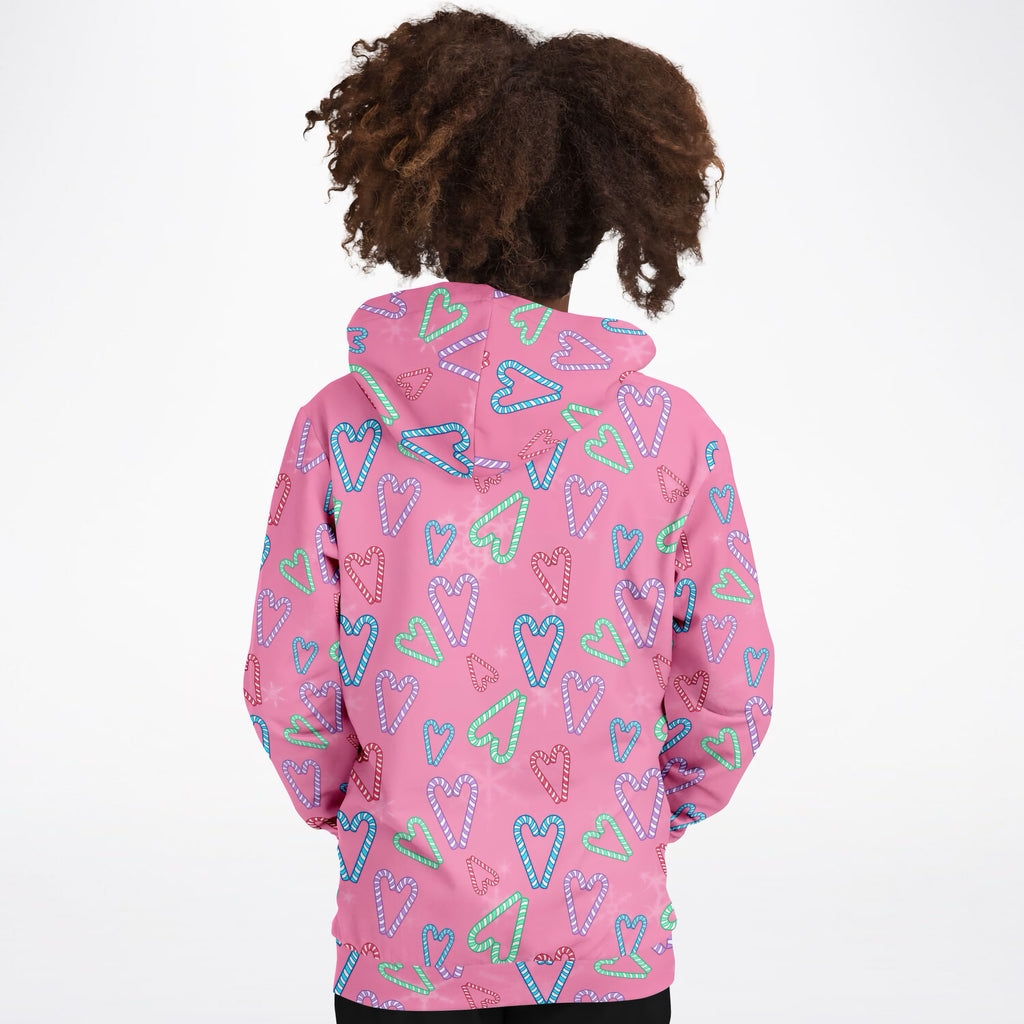 Girls Pink Christmas Candy Cane Hoodie – Ultra Comfy & Stretchy, Cozy Fleece or Lightweight Sports Fabric, Double-Layer Hood & Kangaroo Pocket
