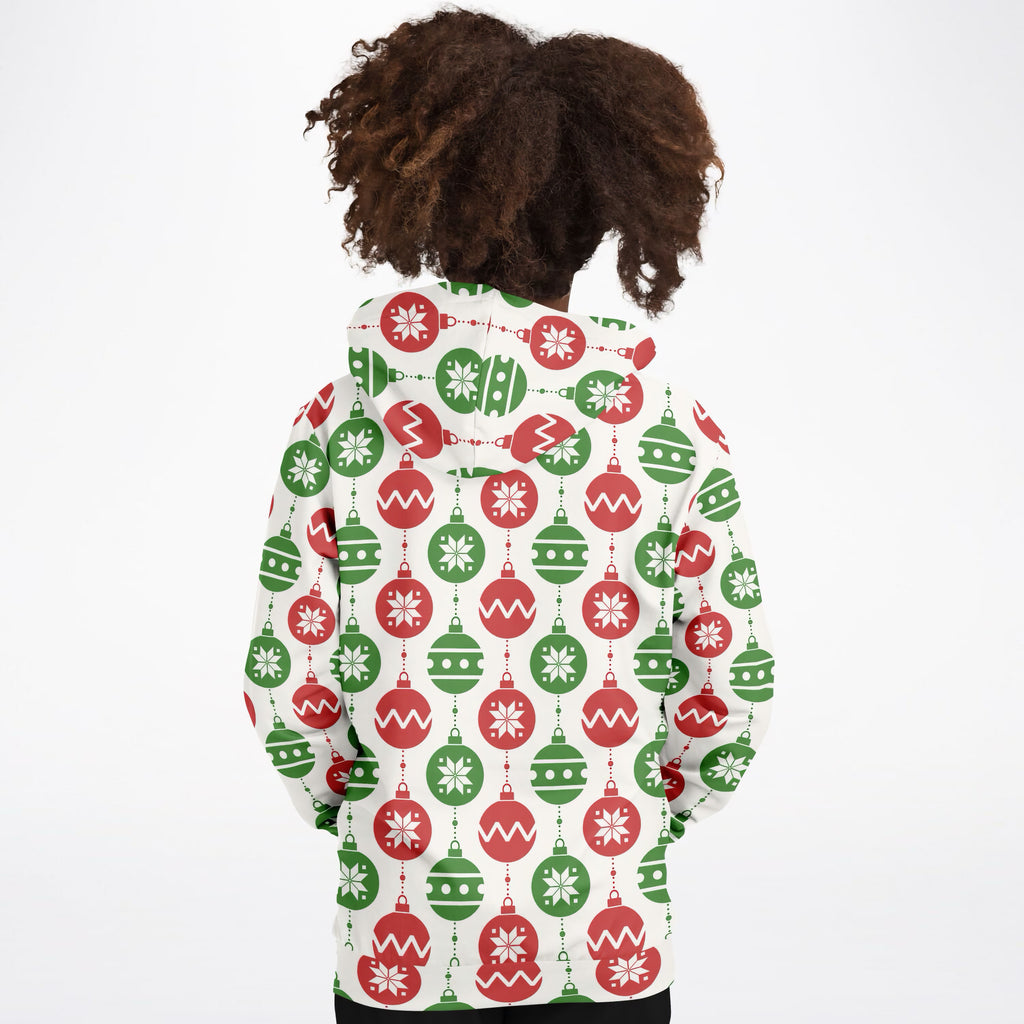 Kids Christmas Red & Green Christmas Ornaments Hoodie – Ultra Comfy & Stretchy, Cozy Fleece or Lightweight Sports Fabric, Double-Layer Hood & Kangaroo Pocket