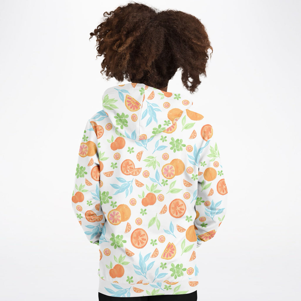 Kids Watercolor Orange Citrus Hoodie – Ultra Comfy & Stretchy, Cozy Fleece or Lightweight Sports Fabric, Double-Layer Hood & Kangaroo Pocket
