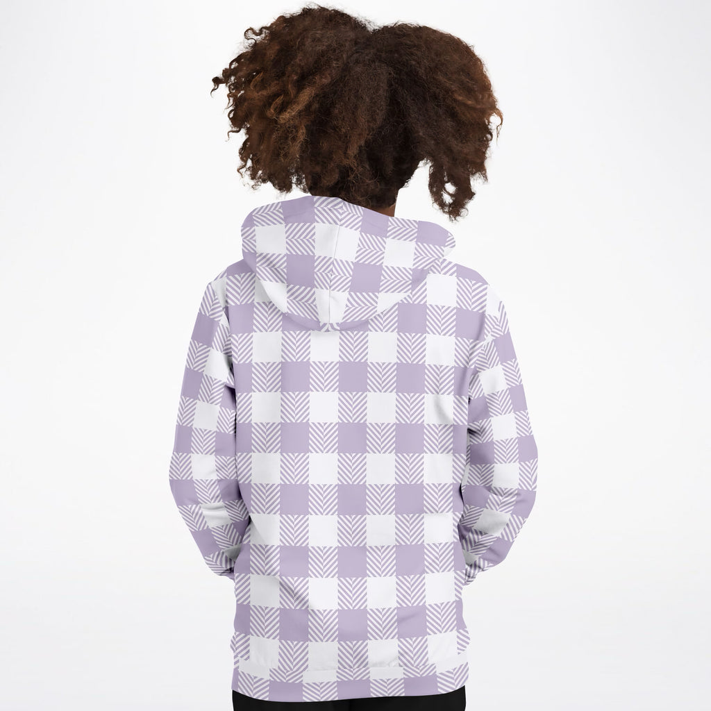Girls Lavender Purple Gingham Plaid Hoodie – Ultra Comfy & Stretchy, Cozy Fleece or Lightweight Sports Fabric, Double-Layer Hood & Kangaroo Pocket