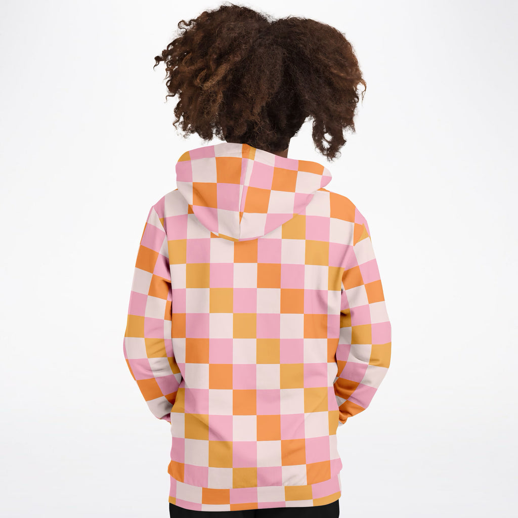 Girls Sunset Checkered Hoodie – Ultra Comfy & Stretchy, Cozy Fleece or Lightweight Sports Fabric, Double-Layer Hood & Kangaroo Pocket