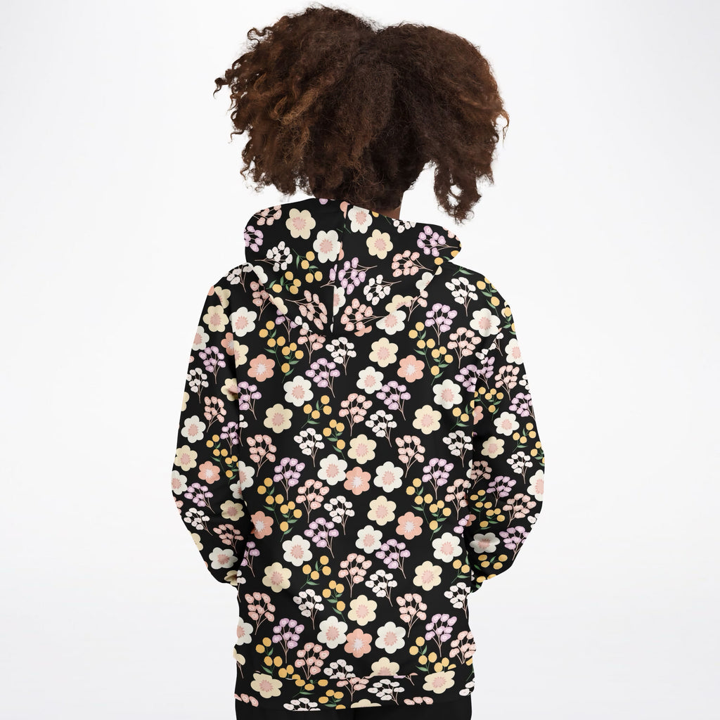 Girls Black Floral Hoodie – Ultra Comfy & Stretchy, Cozy Fleece or Lightweight Sports Fabric, Double-Layer Hood & Kangaroo Pocket