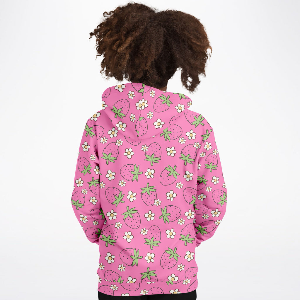 Girls Pink Strawberry Hoodie – Ultra Comfy & Stretchy, Cozy Fleece or Lightweight Sports Fabric, Double-Layer Hood & Kangaroo Pocket