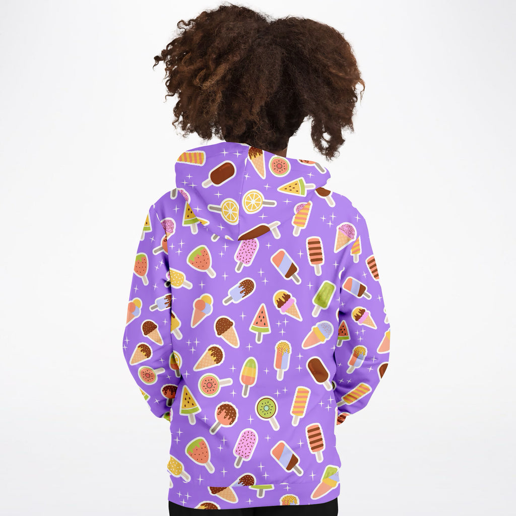 Girls Purple Ice Cream Hoodie – Ultra Comfy & Stretchy, Cozy Fleece or Lightweight Sports Fabric, Double-Layer Hood & Kangaroo Pocket