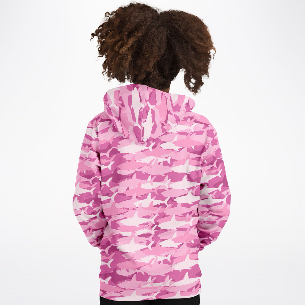 Girls Pink Shark Camouflage Hoodie – Ultra Comfy & Stretchy, Cozy Fleece or Lightweight Sports Fabric, Double-Layer Hood & Kangaroo Pocket