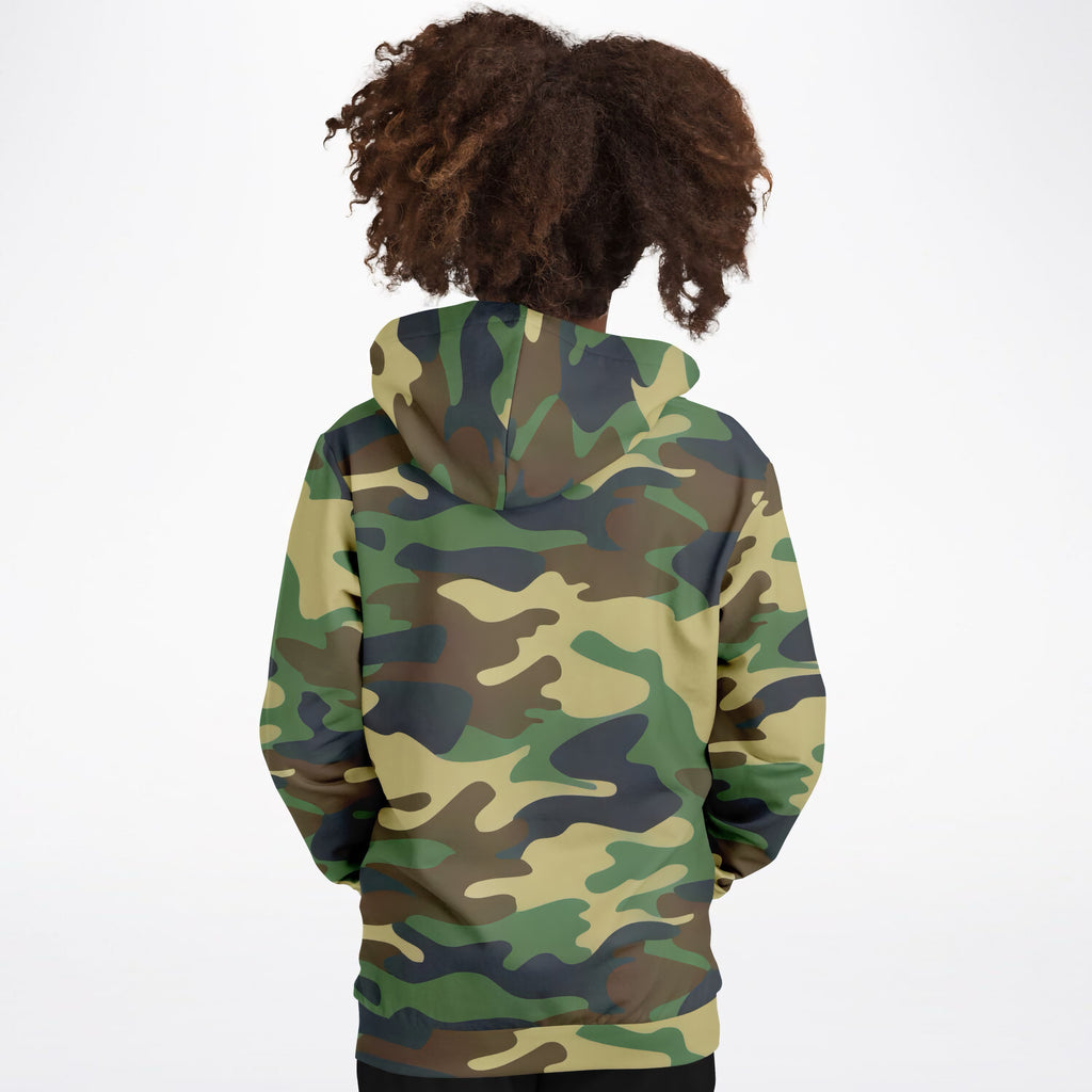 Kids Green Classic Woodland Camouflage Hoodie – Ultra Comfy & Stretchy, Cozy Fleece or Lightweight Sports Fabric, Double-Layer Hood & Kangaroo Pocket