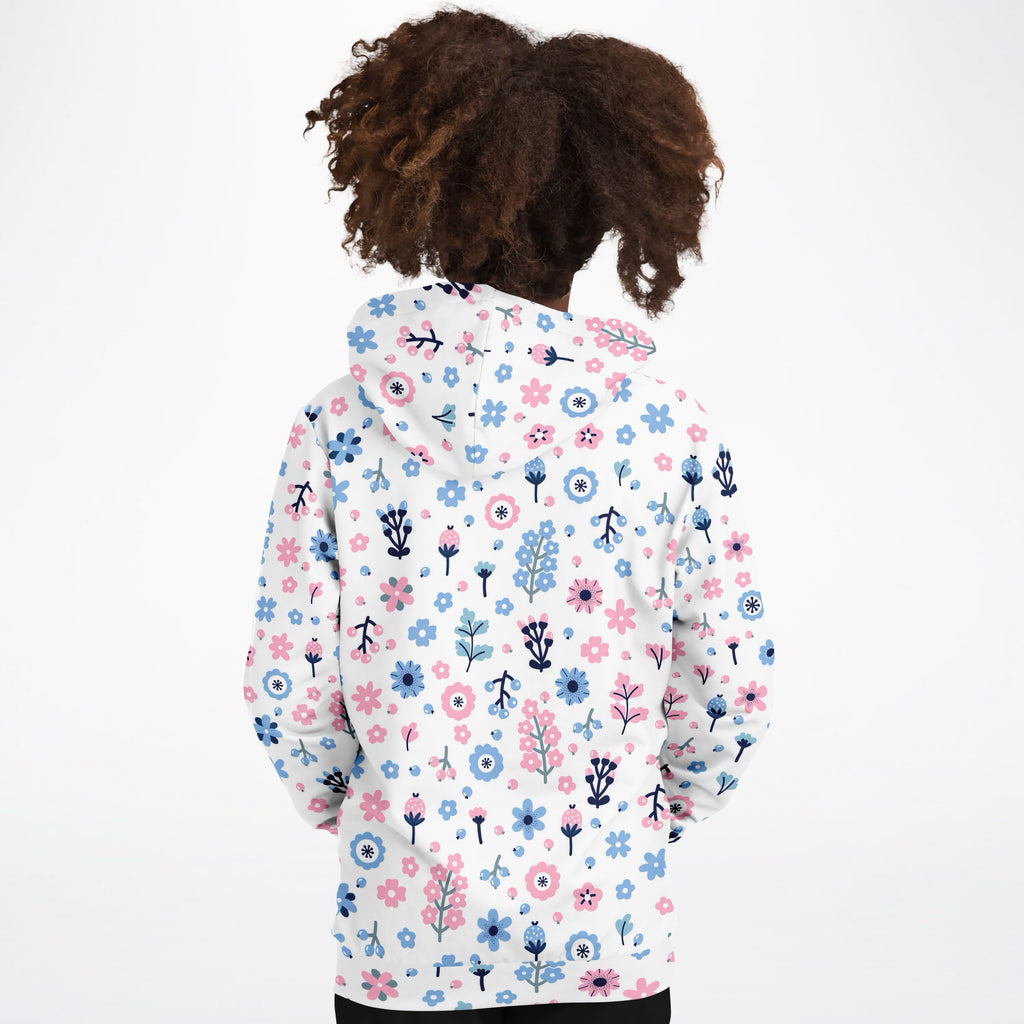 Girls Pink & Blue Floral Hoodie – Ultra Comfy & Stretchy, Cozy Fleece or Lightweight Sports Fabric, Double-Layer Hood & Kangaroo Pocket