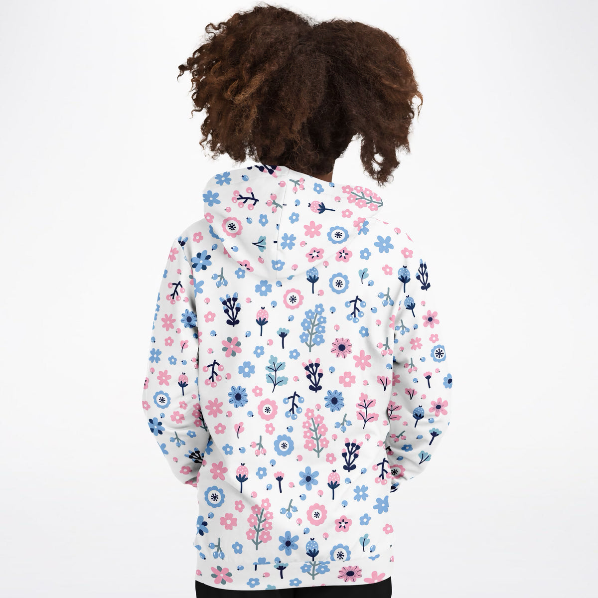 Girls Pink & Blue Floral Hoodie – Ultra Comfy & Stretchy, Cozy Fleece or Lightweight Sports Fabric, Double-Layer Hood & Kangaroo Pocket
