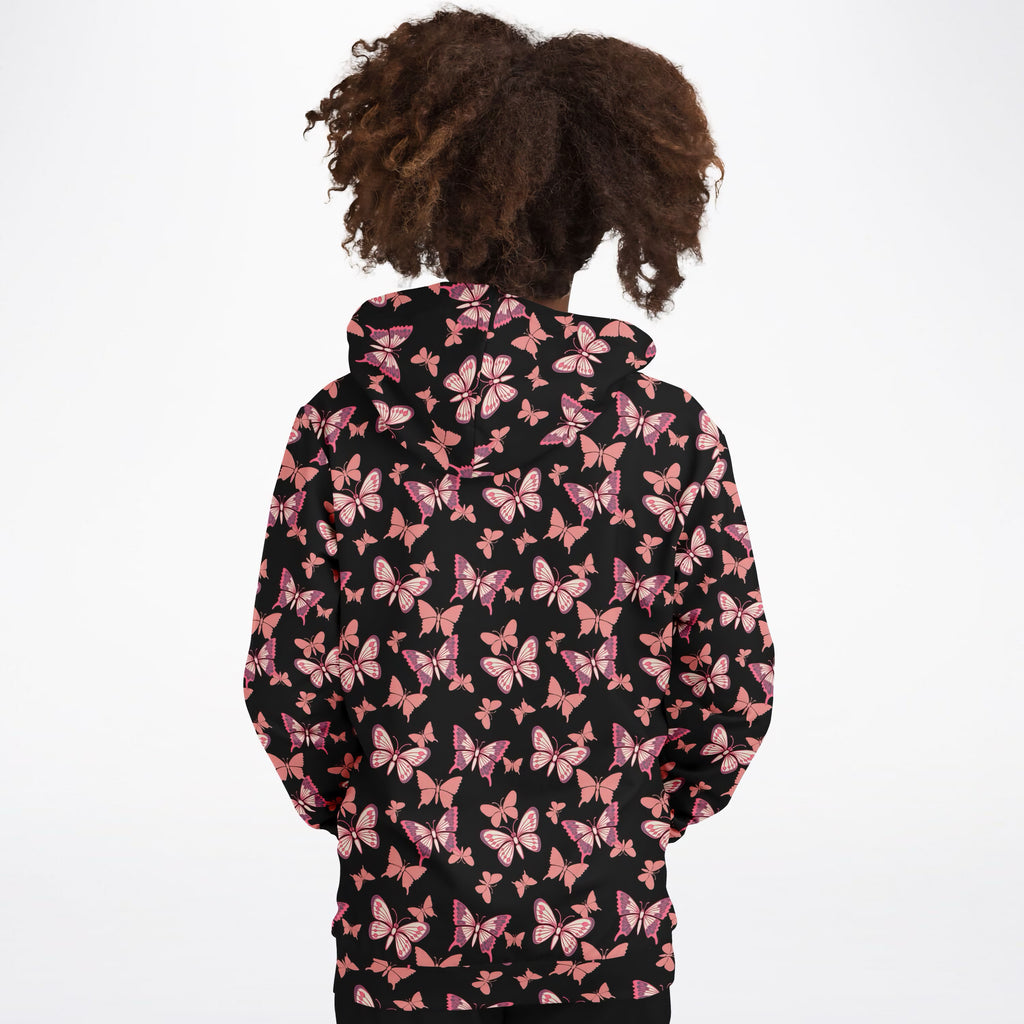 Girls Vibrant Pink Butterfly Hoodie – Ultra Comfy & Stretchy, Cozy Fleece or Lightweight Sports Fabric, Double-Layer Hood & Kangaroo Pocket