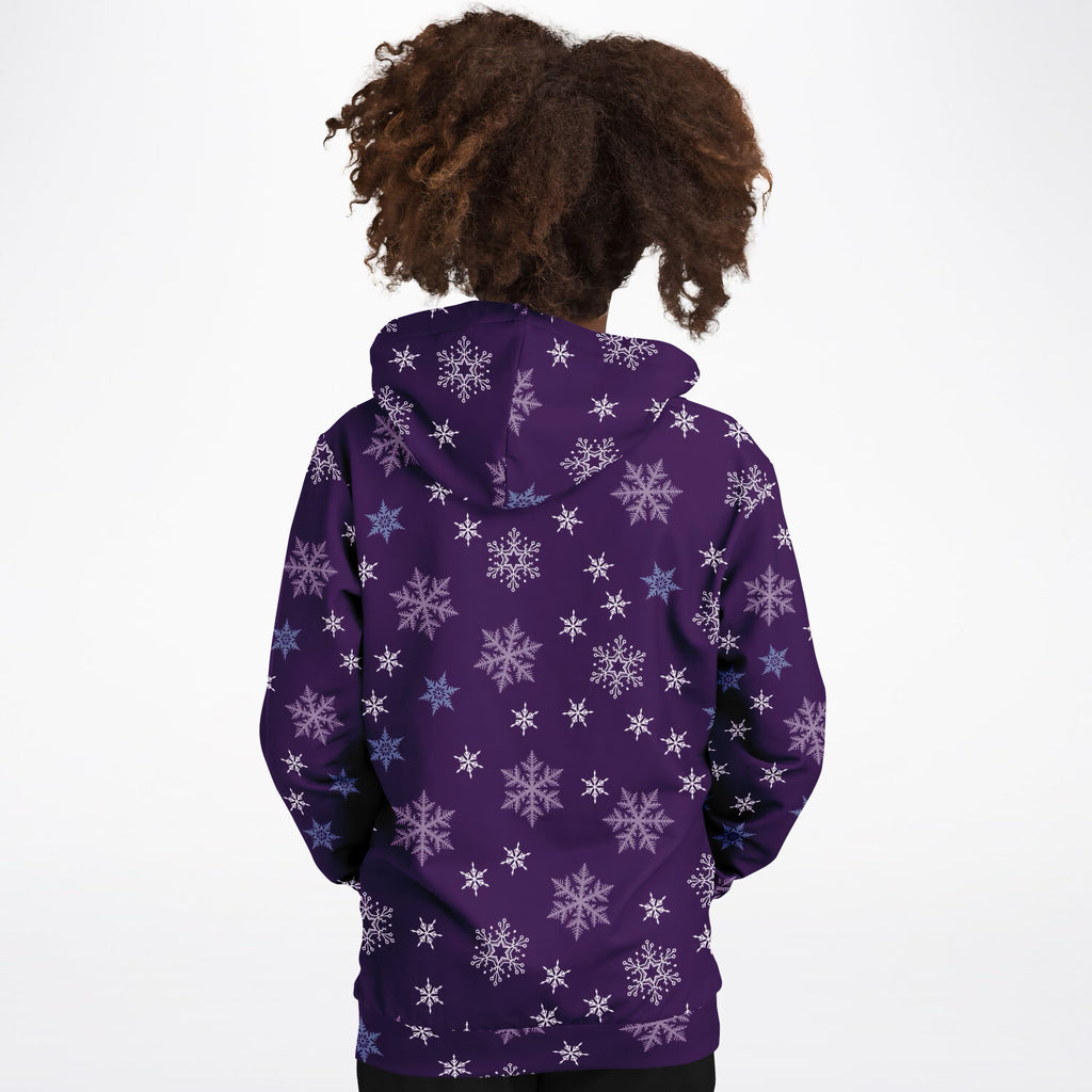 Kids Purple Snowflakes Christmas Hoodie – Ultra Comfy & Stretchy, Cozy Fleece or Lightweight Sports Fabric, Double-Layer Hood & Kangaroo Pocket