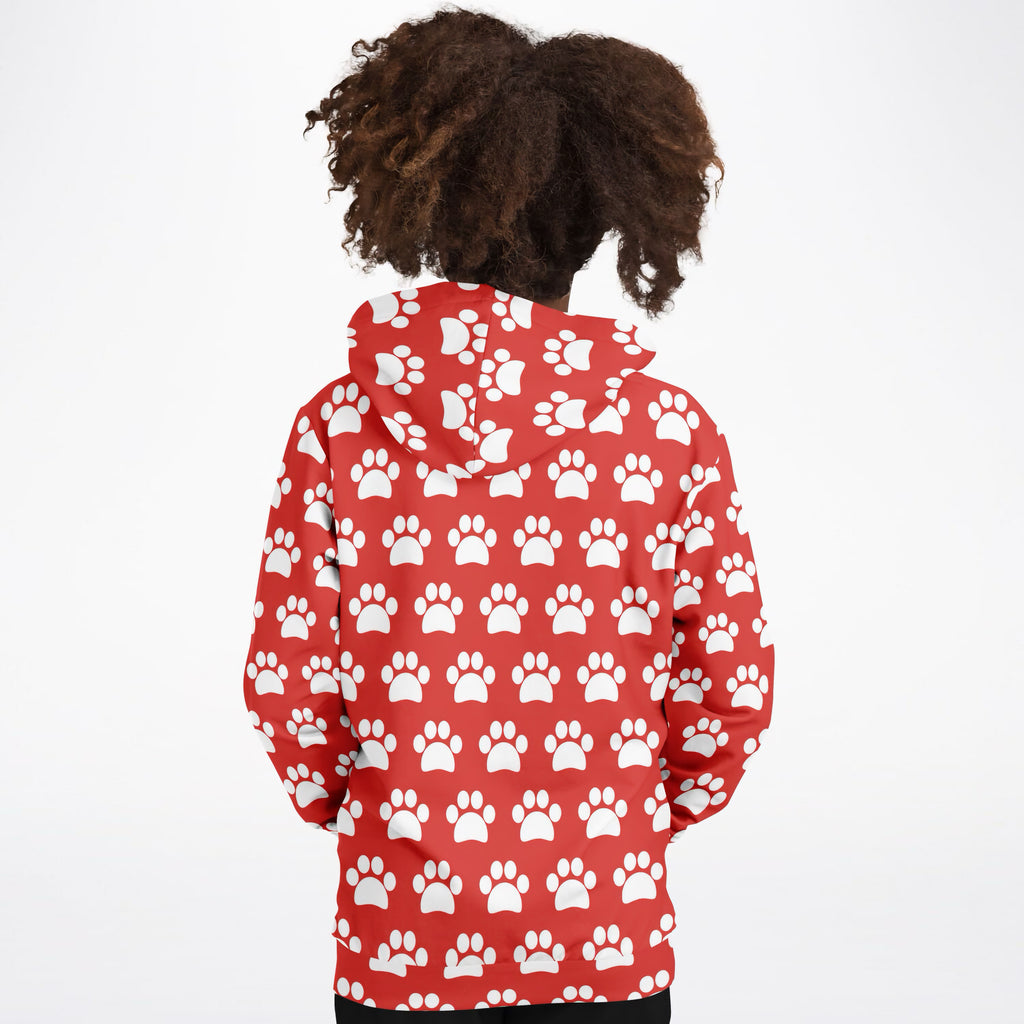 Kids Red Paw Print Hoodie – Ultra Comfy & Stretchy, Cozy Fleece or Lightweight Sports Fabric, Double-Layer Hood & Kangaroo Pocket