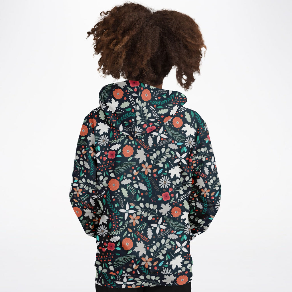 Girls Dark Green Floral Hoodie – Ultra Comfy & Stretchy, Cozy Fleece or Lightweight Sports Fabric, Double-Layer Hood & Kangaroo Pocket