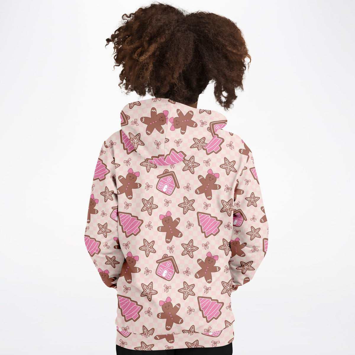 Girls Pink Gingerbread Christmas Hoodie – Ultra Comfy & Stretchy, Cozy Fleece or Lightweight Sports Fabric, Double-Layer Hood & Kangaroo Pocket