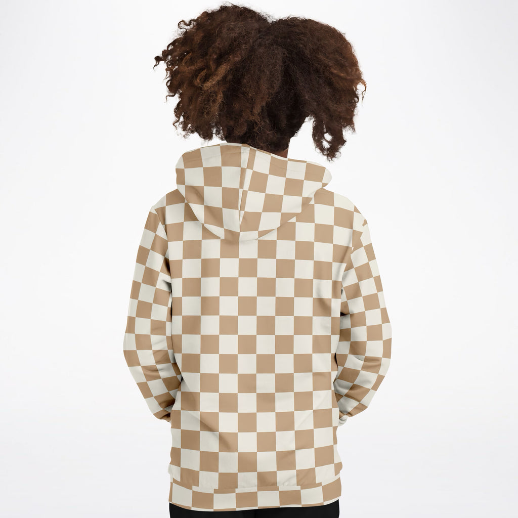 Kids Tan Checkered Hoodie – Ultra Comfy & Stretchy, Cozy Fleece or Lightweight Sports Fabric, Double-Layer Hood & Kangaroo Pocket