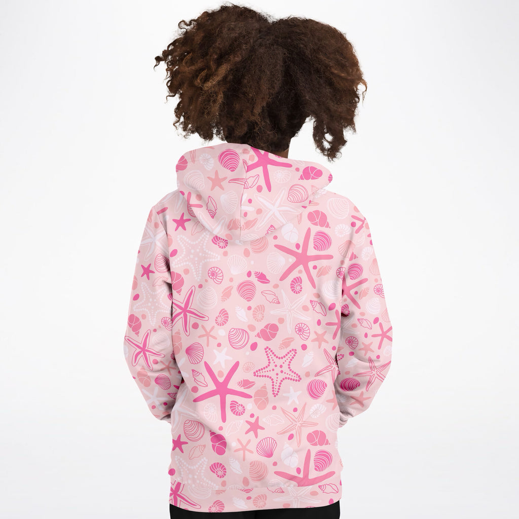 Girls Pink Starfish & Shells Hoodie – Ultra Comfy & Stretchy, Cozy Fleece or Lightweight Sports Fabric, Double-Layer Hood & Kangaroo Pocket