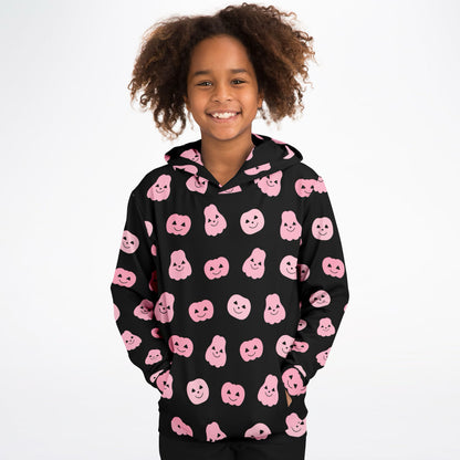 Girls Pink Pumpkins Halloween Hoodie – Cozy Cotton Fleece or Lightweight Sports Fabric