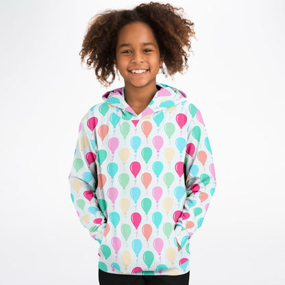 Kids Birthday Balloons Hoodie – Cozy Cotton Fleece or Lightweight Sports Fabric