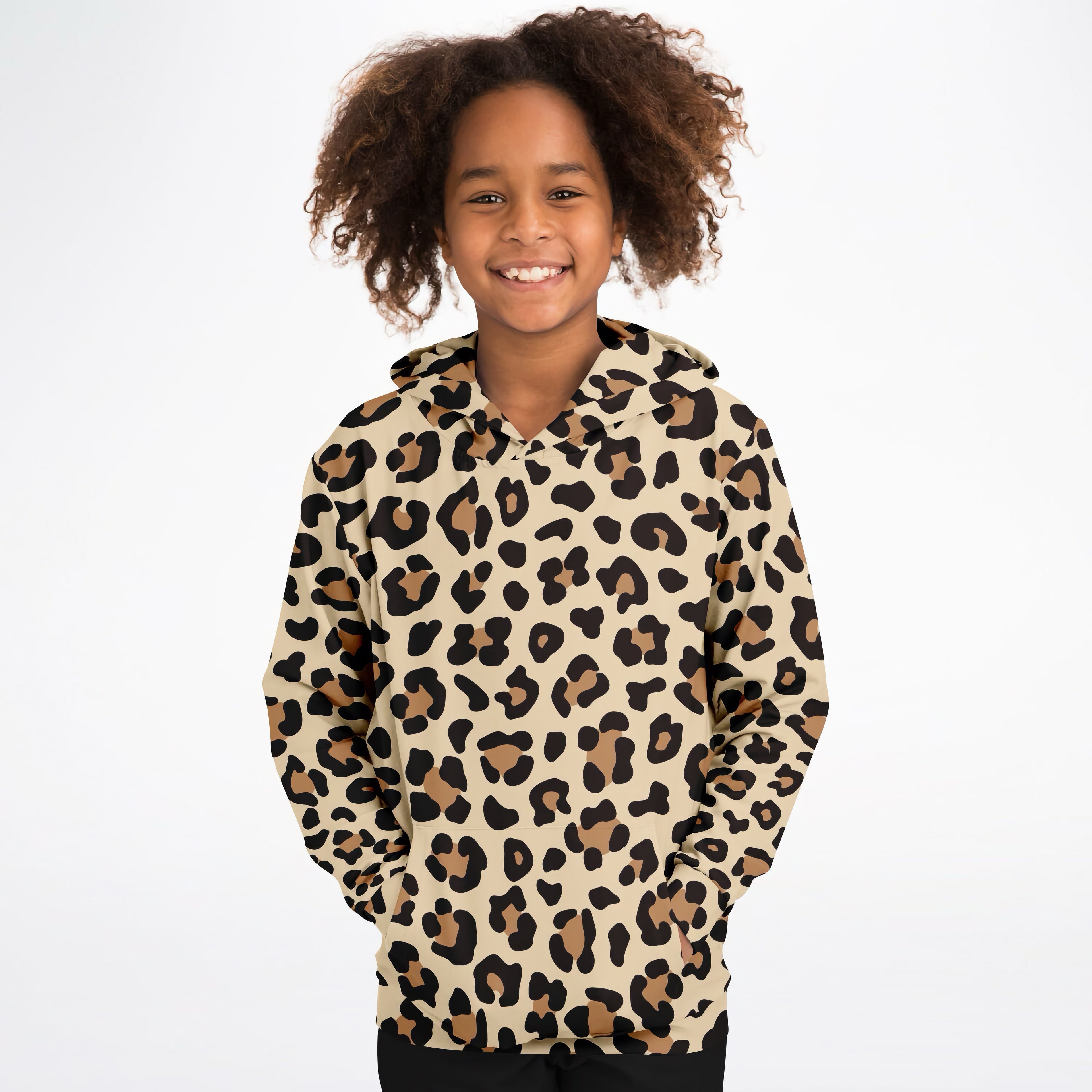 Kids Leopard Print Hoodie – Cozy Cotton Fleece or Lightweight Sports Fabric