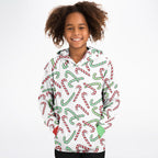Kids Red & Green Candy Cane Christmas Hoodie – Cozy Cotton Fleece or Lightweight Sports Fabric