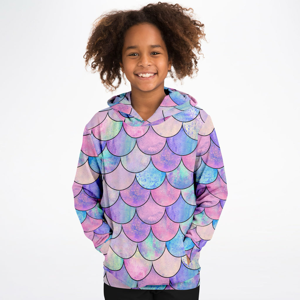 Girls Pastel Mermaid Hoodie – Cozy Cotton Fleece or Lightweight Sports Fabric