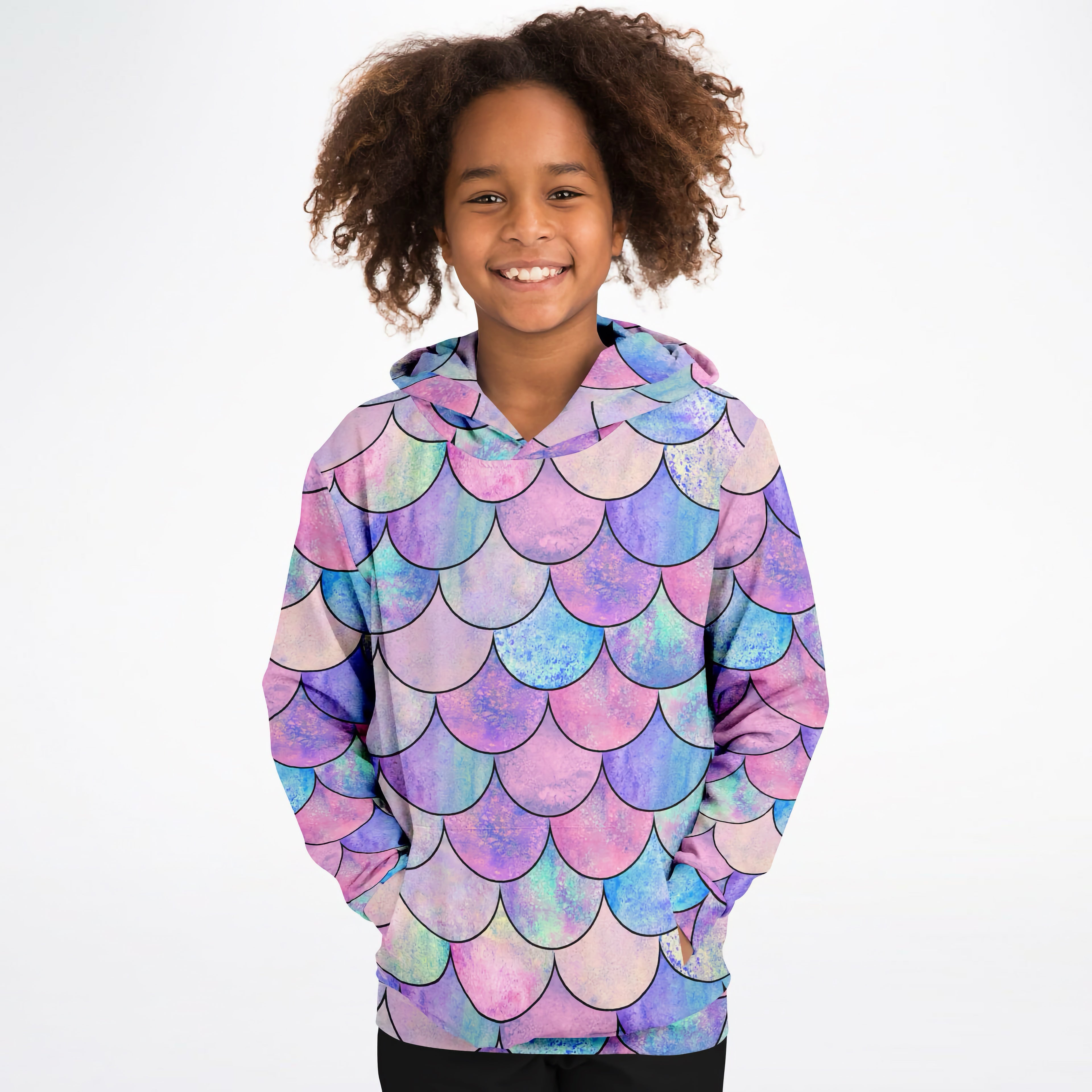 Girls Pastel Mermaid Hoodie – Cozy Cotton Fleece or Lightweight Sports Fabric