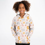 Girls Pastel Floral Dinosaur Hoodie – Cozy Cotton Fleece or Lightweight Sports Fabric