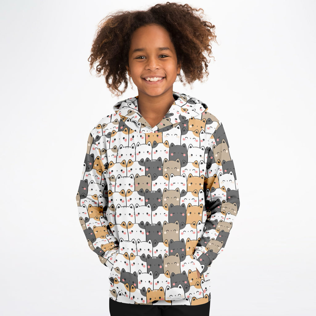 Girls Kawaii Cat Hoodie – Cozy Cotton Fleece or Lightweight Sports Fabric