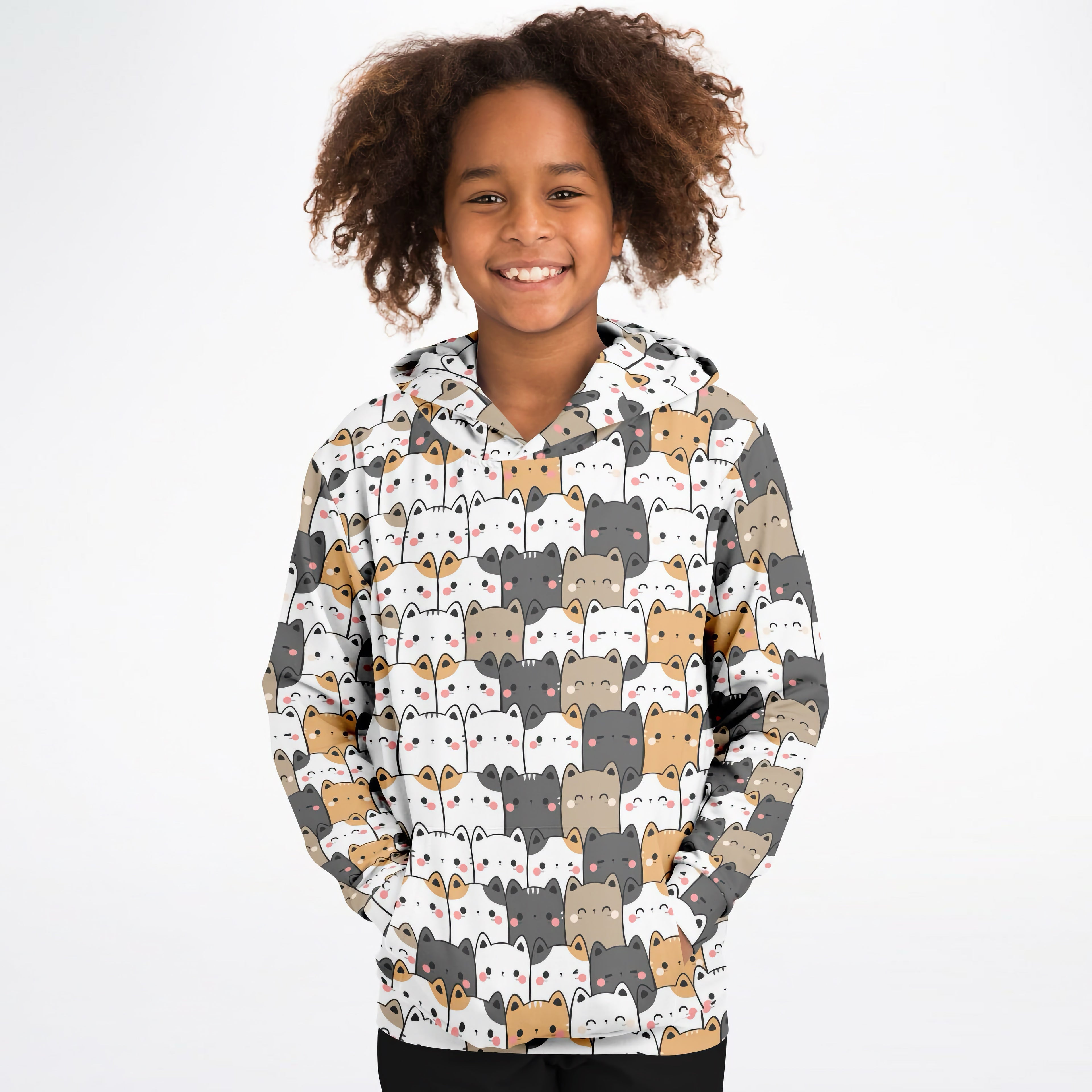 Girls Kawaii Cat Hoodie – Cozy Cotton Fleece or Lightweight Sports Fabric