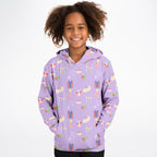 Girls Purple Birthday Pattern Hoodie – Cozy Cotton Fleece or Lightweight Sports Fabric