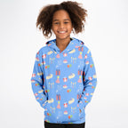 Kids Blue Birthday Pattern Hoodie – Cozy Cotton Fleece or Lightweight Sports Fabric