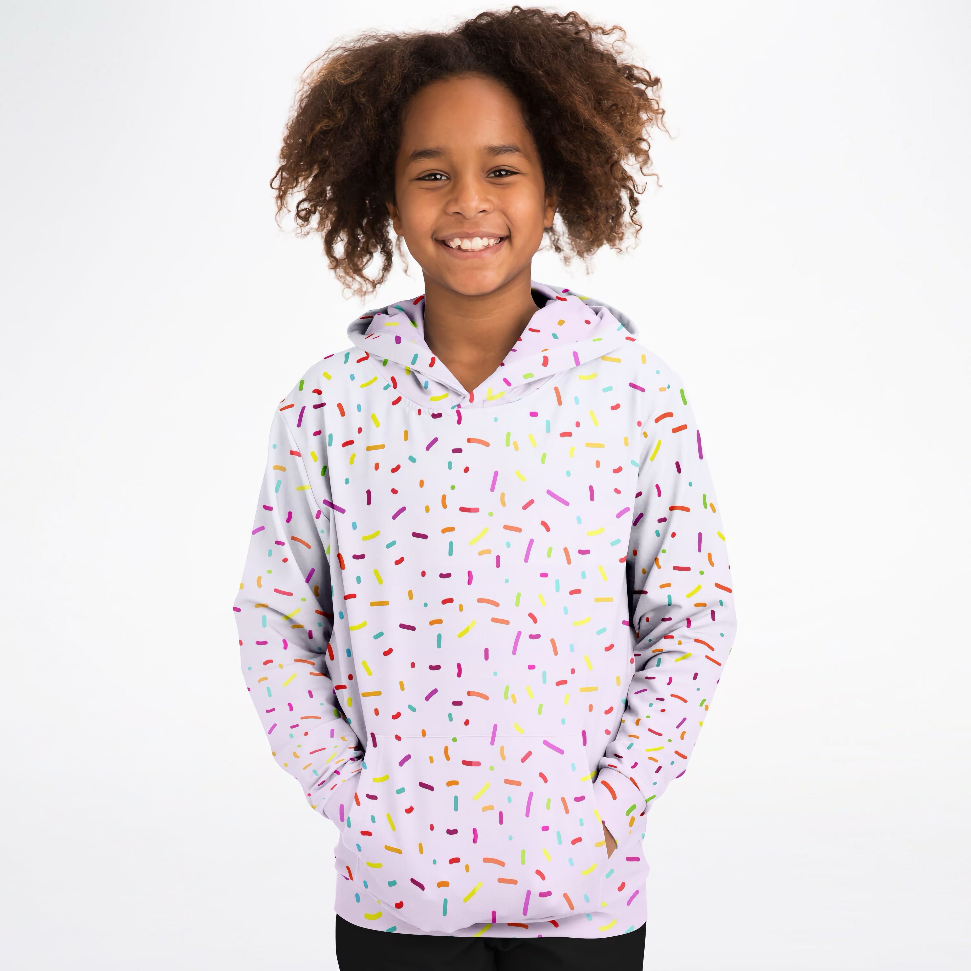 Girls Colorful Sprinkles Hoodie – Cozy Cotton Fleece or Lightweight Sports Fabric
