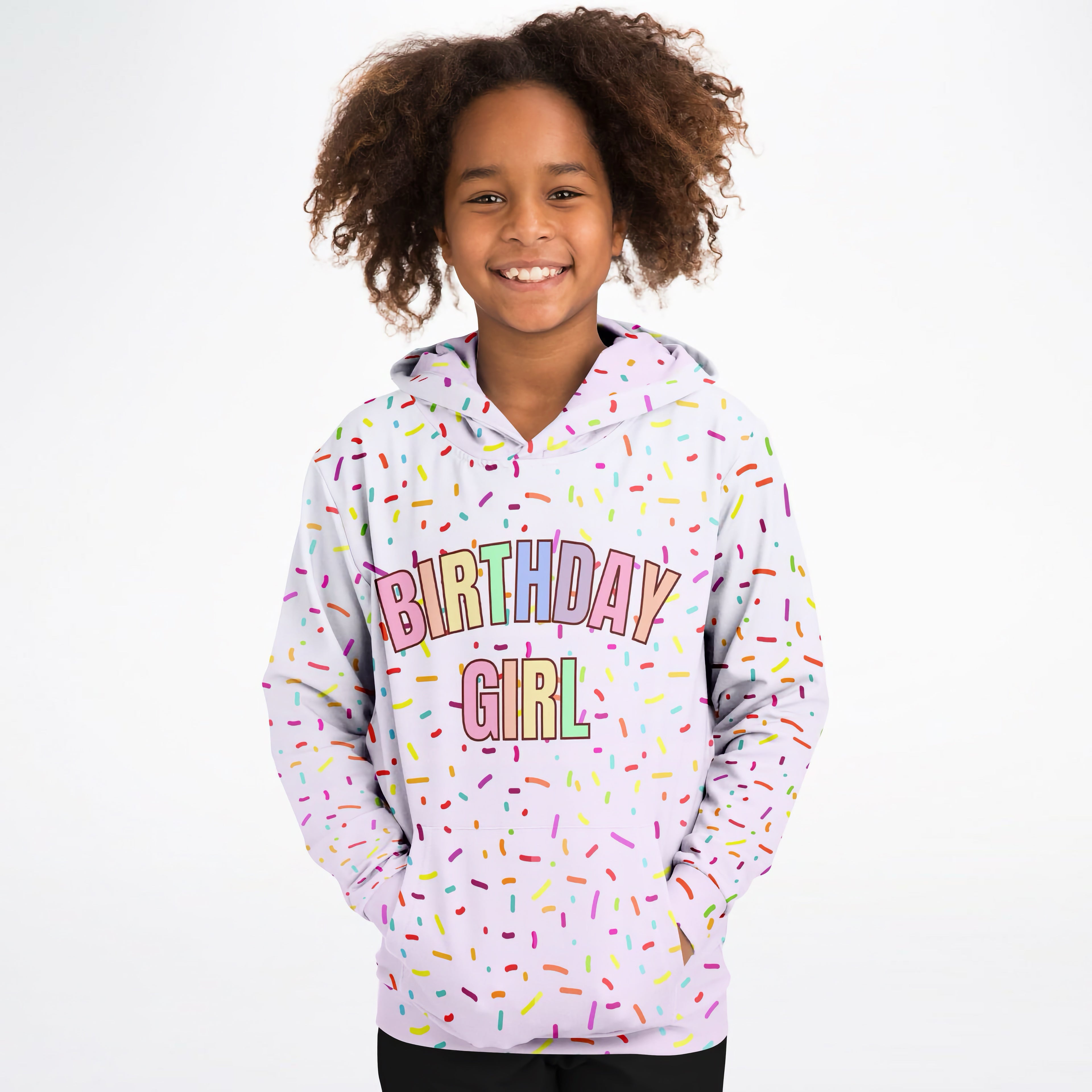 Colorful Sprinkles Birthday Girl Hoodie – Cozy Cotton Fleece or Lightweight Sports Fabric