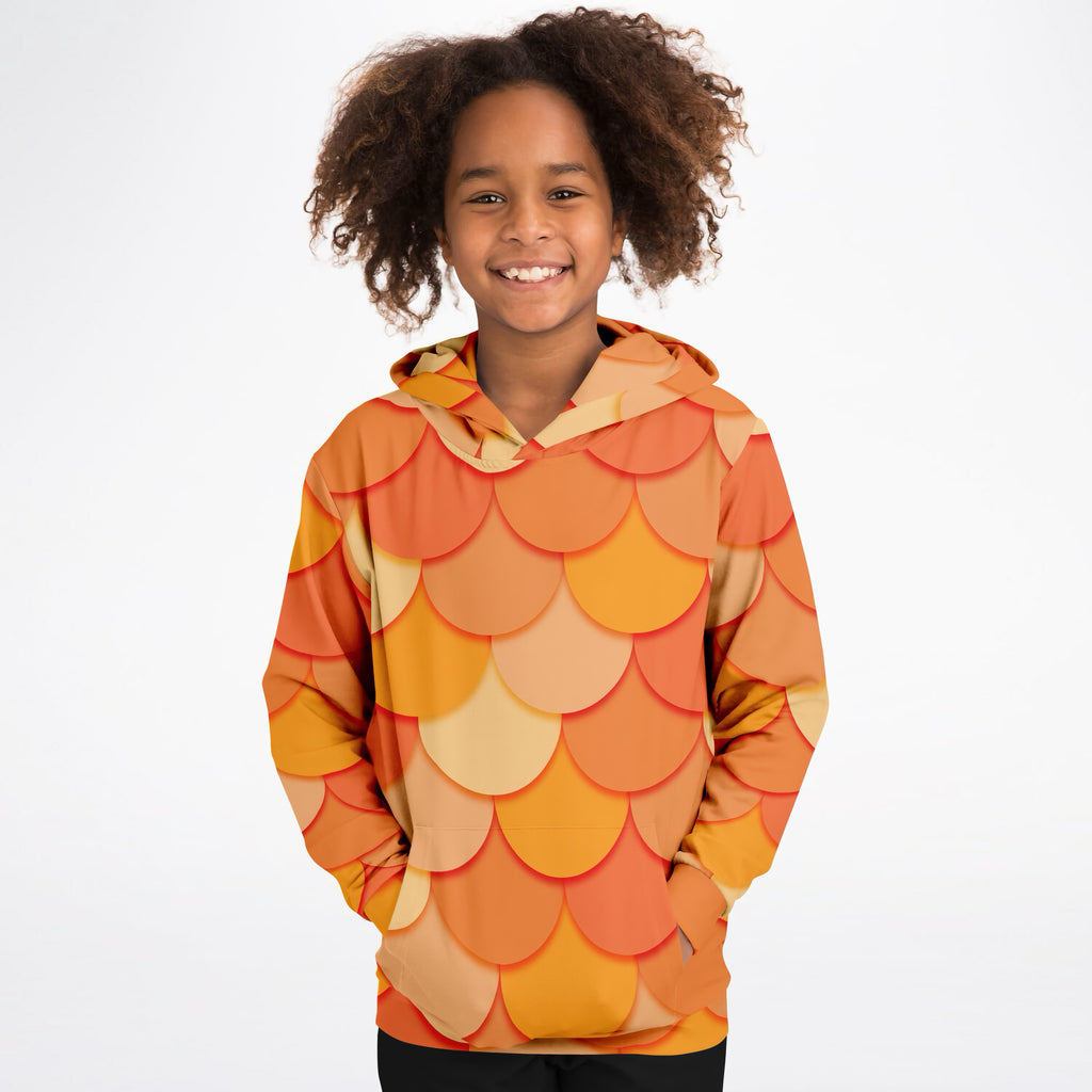 Girls Orange Mermaid Hoodie – Ultra Comfy & Stretchy, Cozy Fleece or Lightweight Sports Fabric, Double-Layer Hood & Kangaroo Pocket