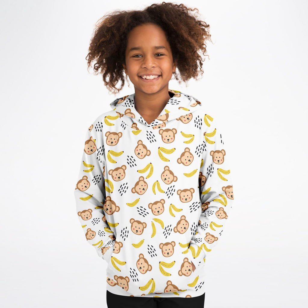Kids Cute Monkey & Banana Hoodie – Ultra Comfy & Stretchy, Cozy Fleece or Lightweight Sports Fabric, Double-Layer Hood & Kangaroo Pocket