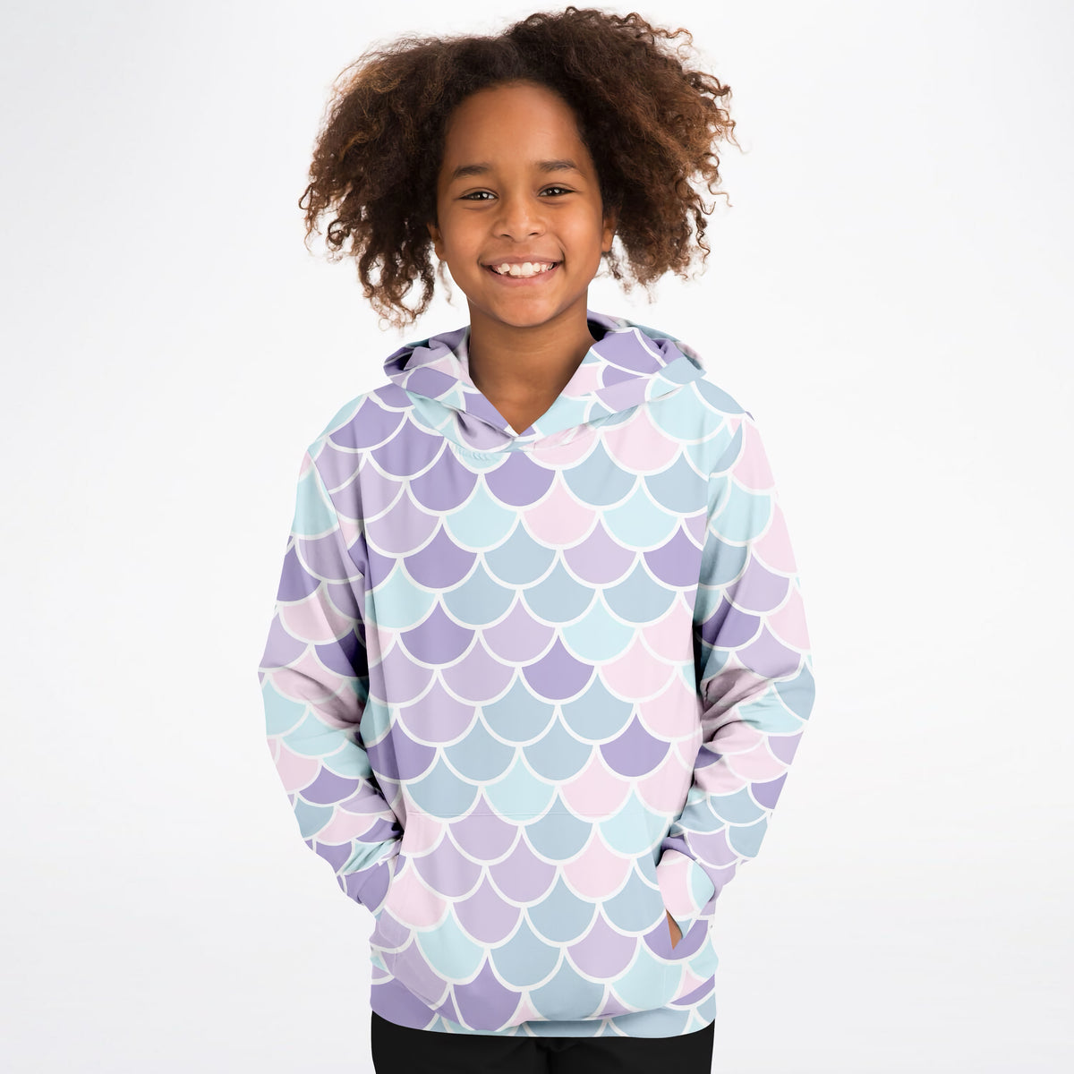 Girls Magical Pink Purple & Blue Mermaid Scales Hoodie – Ultra Comfy & Stretchy, Cozy Fleece or Lightweight Sports Fabric, Double-Layer Hood & Kangaroo Pocket