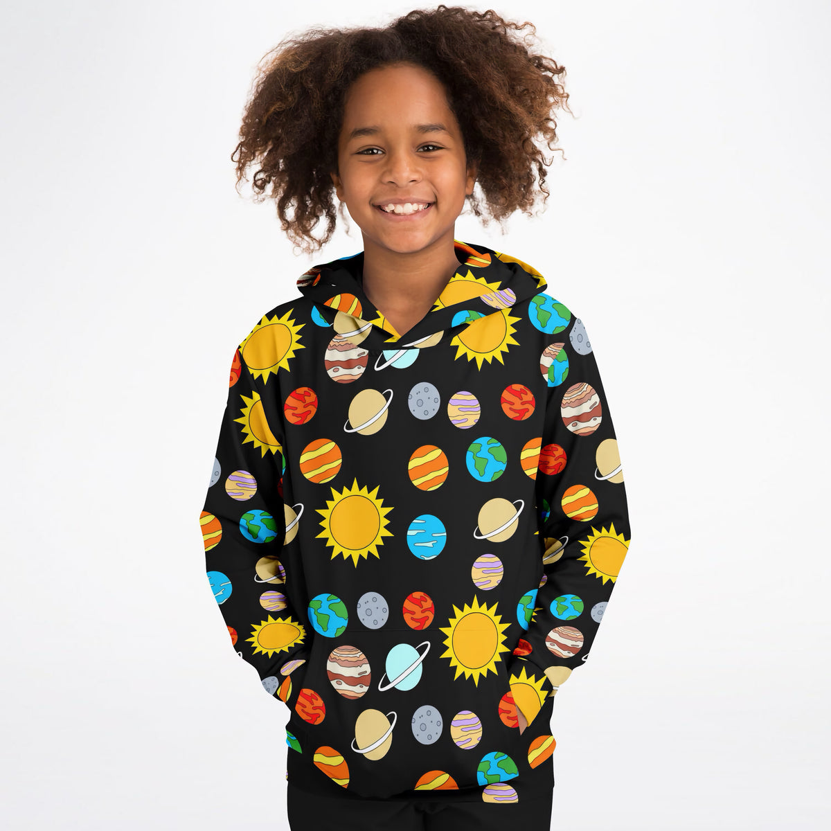 Kids Solar System Planets Hoodie – Ultra Comfy & Stretchy, Cozy Fleece or Lightweight Sports Fabric, Double-Layer Hood & Kangaroo Pocket