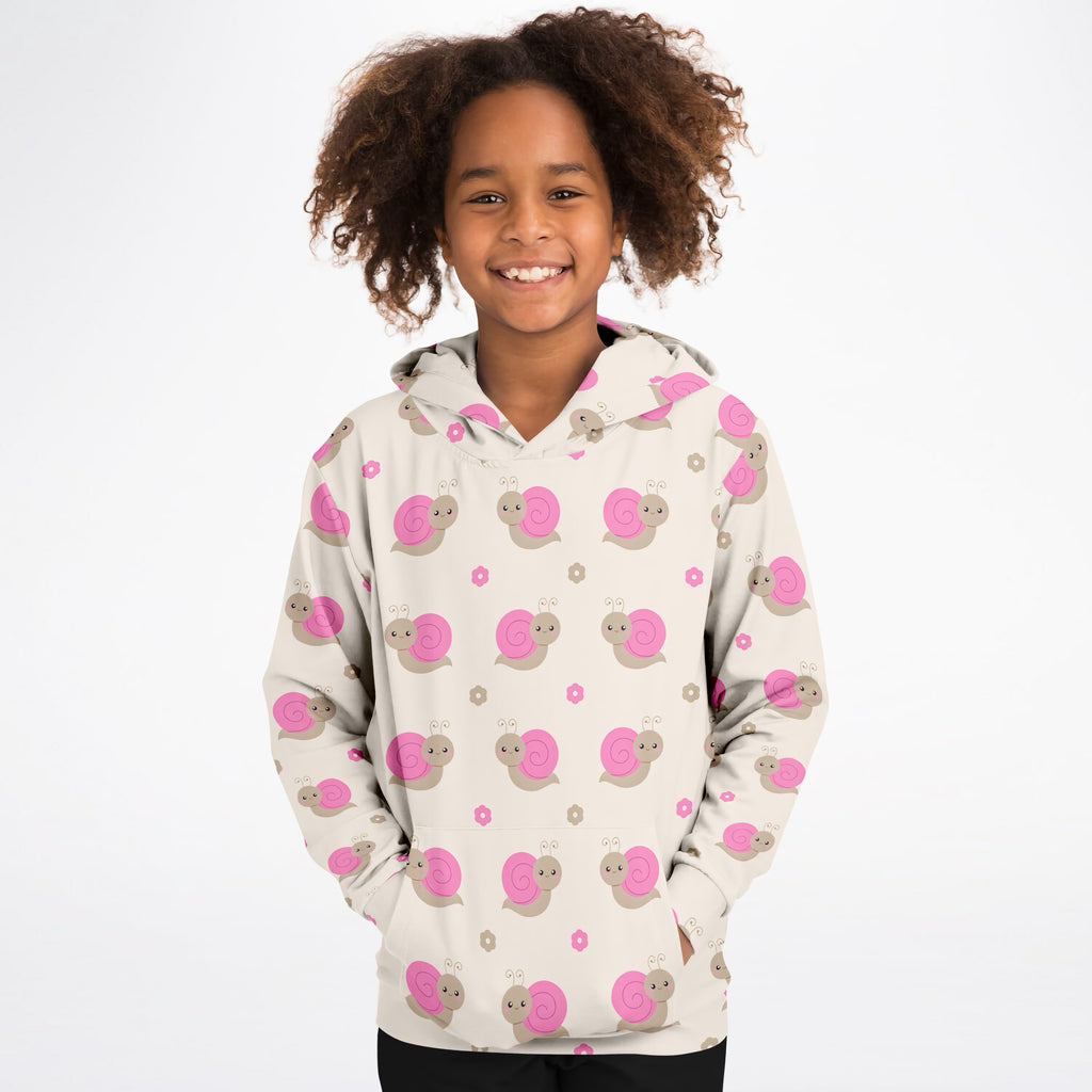 Girls Pink Snail Hoodie – Ultra Comfy & Stretchy, Cozy Fleece or Lightweight Sports Fabric, Double-Layer Hood & Kangaroo Pocket