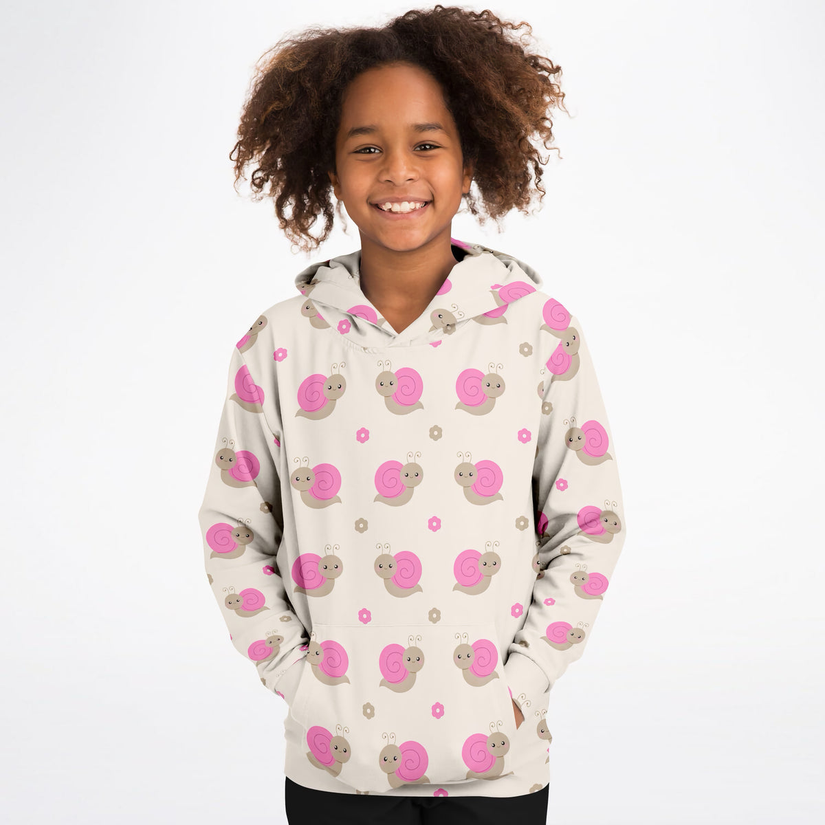Girls Pink Snail Hoodie – Ultra Comfy & Stretchy, Cozy Fleece or Lightweight Sports Fabric, Double-Layer Hood & Kangaroo Pocket