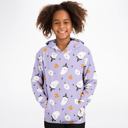 Girls Witch Ghost Halloween Hoodie – Cozy Cotton Fleece or Lightweight Sports Fabric