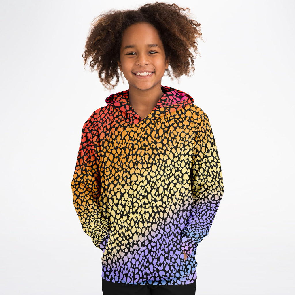 Kids Colorful Leopard Print Hoodie – Ultra Comfy & Stretchy, Cozy Fleece or Lightweight Sports Fabric, Double-Layer Hood & Kangaroo Pocket