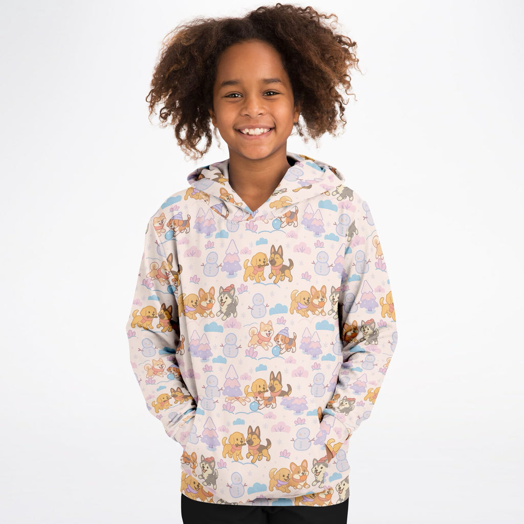 Kids Christmas Dogs Hoodie – Ultra Comfy & Stretchy, Cozy Fleece or Lightweight Sports Fabric, Double-Layer Hood & Kangaroo Pocket