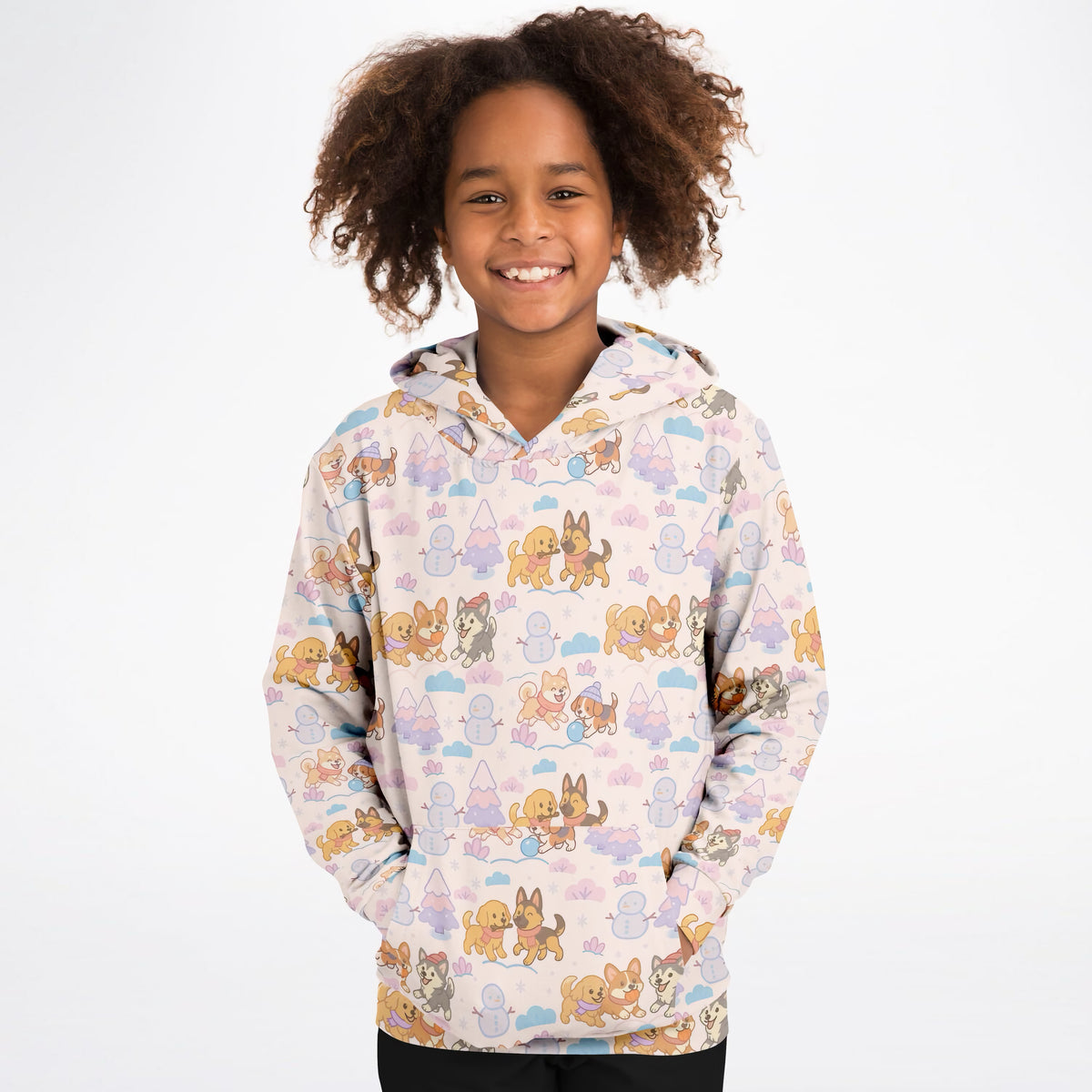 Kids Christmas Dogs Hoodie – Ultra Comfy & Stretchy, Cozy Fleece or Lightweight Sports Fabric, Double-Layer Hood & Kangaroo Pocket