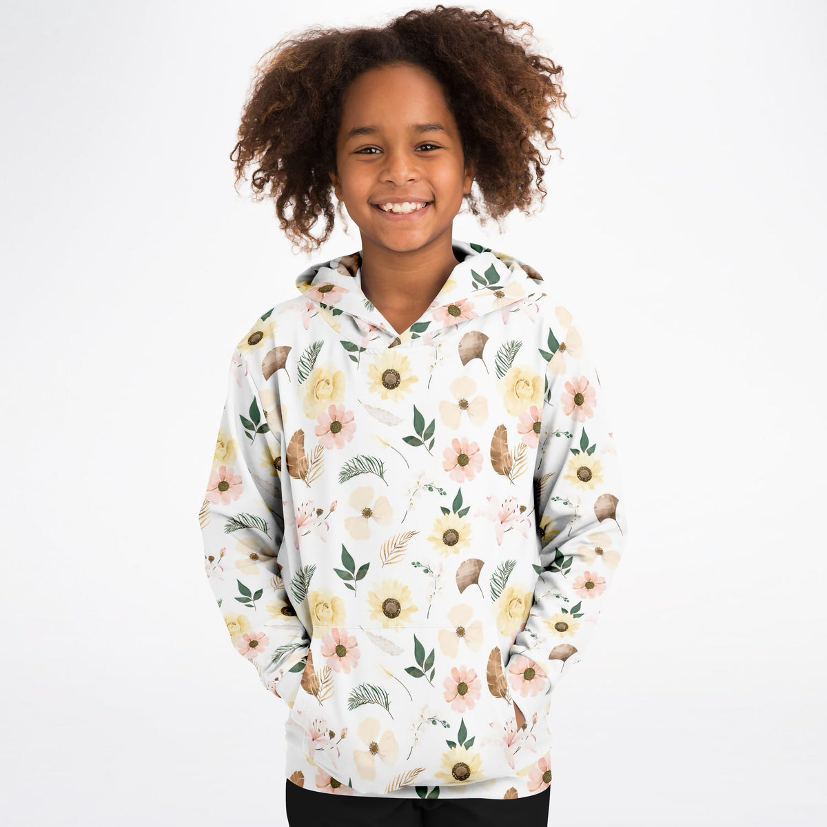 Kids Beautiful Boho Floral Hoodie – Ultra Comfy & Stretchy, Cozy Fleece or Lightweight Sports Fabric, Double-Layer Hood & Kangaroo Pocket