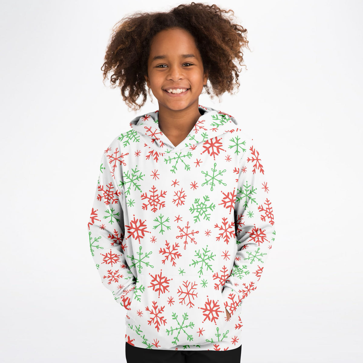 Kids Red & Green Candy Cane Christmas Hoodie – Ultra Comfy & Stretchy, Cozy Fleece or Lightweight Sports Fabric, Double-Layer Hood & Kangaroo Pocket